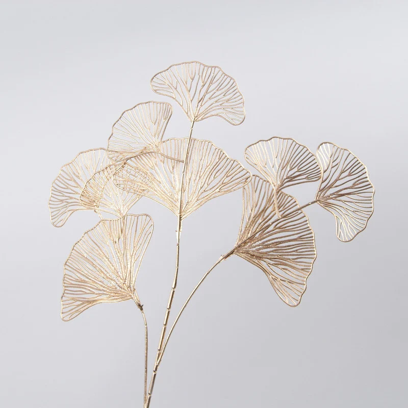 1PCS Golden decorative flower ginkgo leaf plastic leaf wood festival decoration