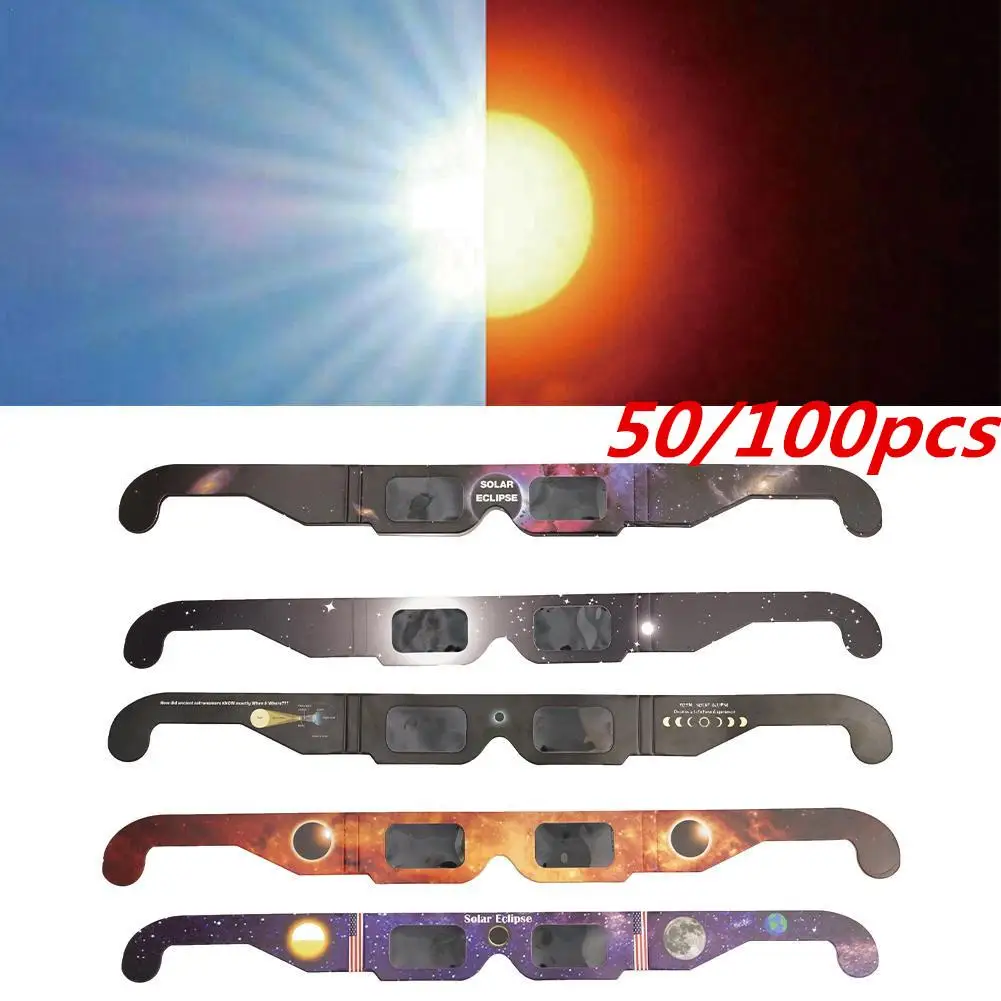 100/Lot Professional Solar Eclipse Glasses 2024 Safe 3D Paper Anti-uv Eclipse Viewing Glasses Protects Eyes Random Color