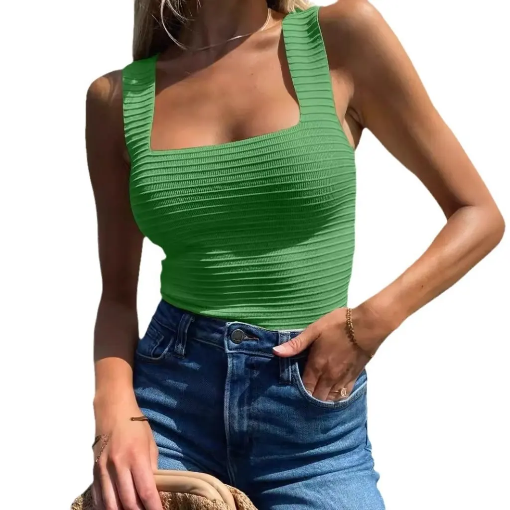 

Women's Solid Color Square Collar Slim Fit Camisole Backless Knitted Sleeveless Top Sexy Hot Girl European American Style