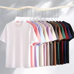 Pure Cotton Short-sleeved T-shirt Solid Color Round Neck Shirt Summer New Shoulder Ins FashionTrend Hong KongWind LoosePlus Size