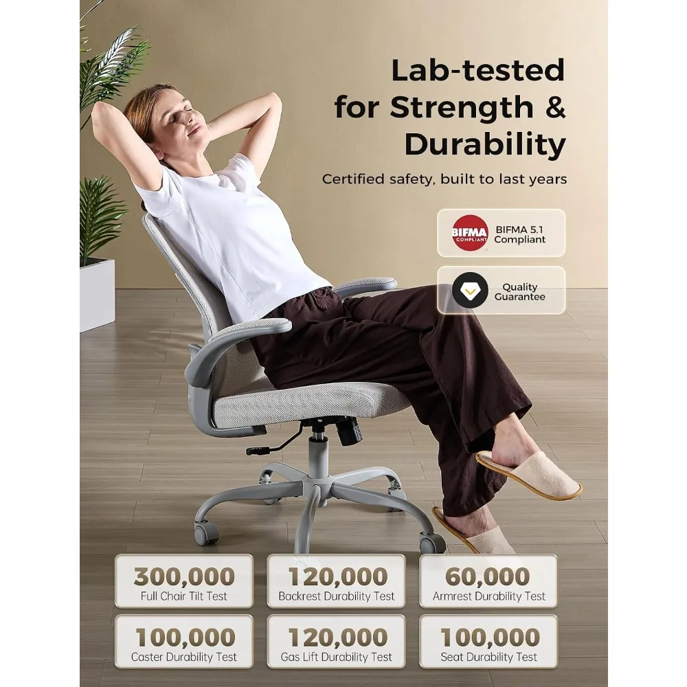 Ergonomic Mesh Office Chair: Comfortable Gaming Desk Chair with Adjustable Height, Flip-Up Armrests, Lumbar Support