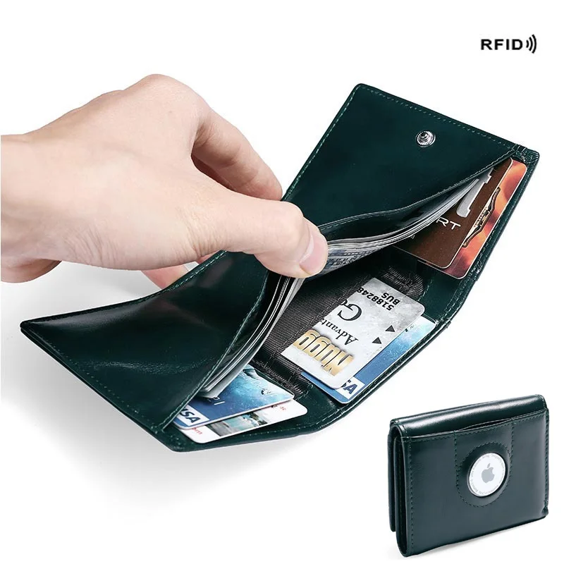 

AirTag Wallet Oil Leather RFID Tri-fold Wallet Suitable for Men Women with Coin Pocket Luxury Purse Card Holder without AirTag