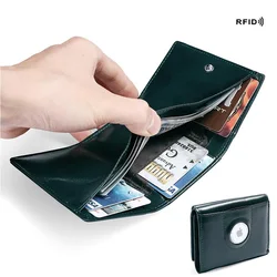 AirTag Wallet Oil Leather RFID Tri-fold Wallet Suitable for Men Women with Coin Pocket Luxury Purse Card Holder without AirTag