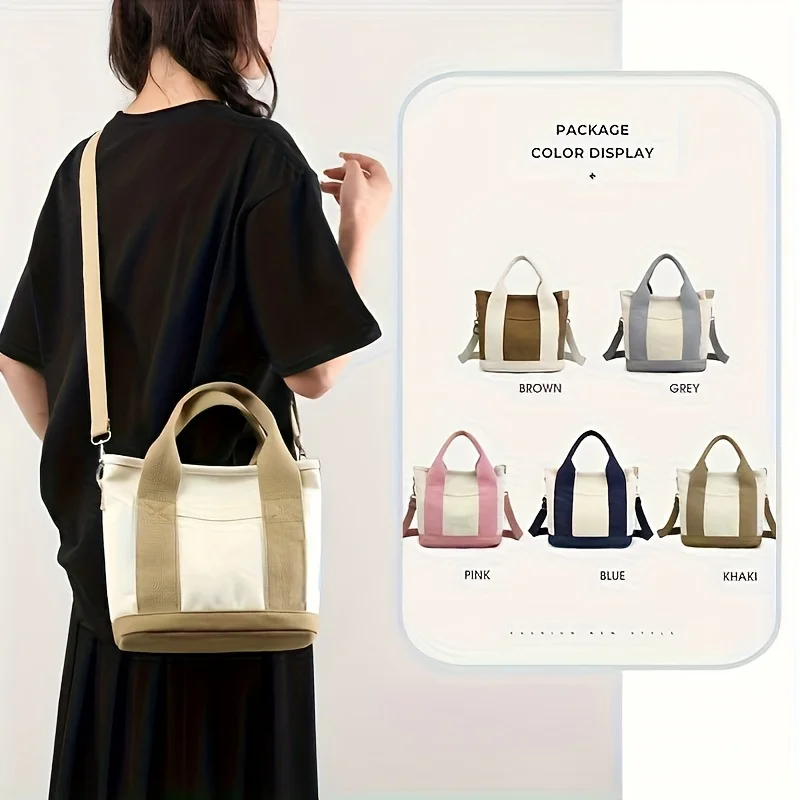 Canvas new women's handbag, simple and fashionable bento bag, women's handbag, hand-held shoulder, crossbody tote bag - view 2