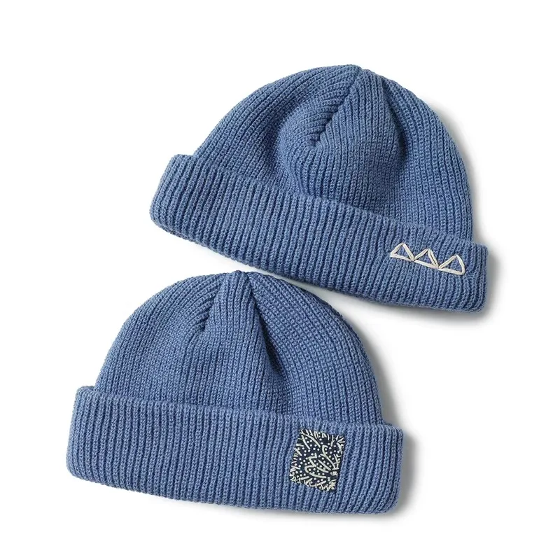 Original Design Handmade Blue-dyed Knitted Cold Cap with Japanese-style Patch Melon-shaped Cap for Men and Women