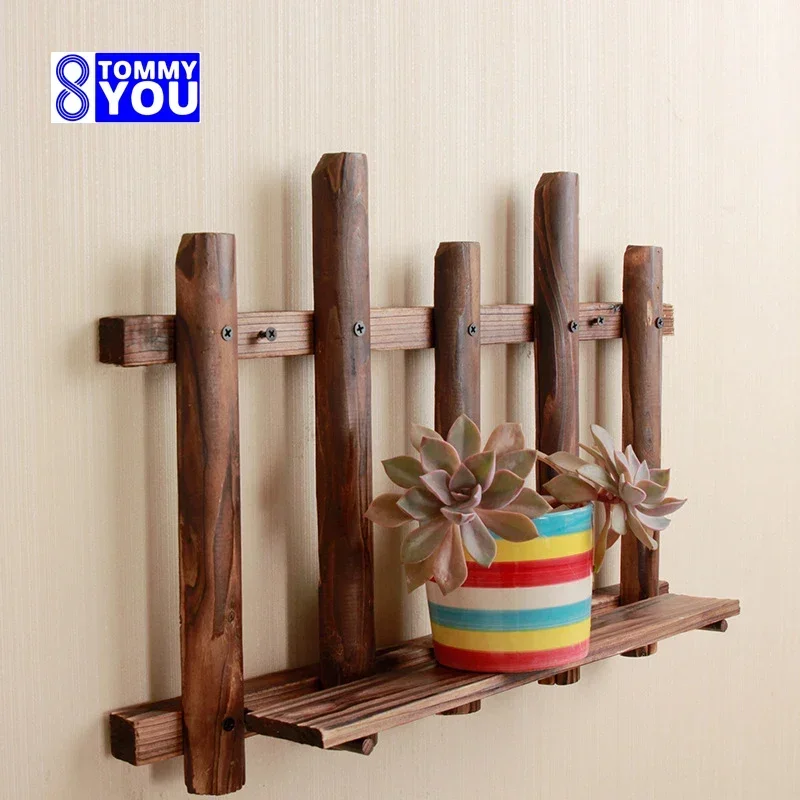 Pastoral Style Plant Shelves Indoor Living Room Decoration Wall Hanging Outdoor Courtyard Solid Wood Succulent Flower Pot Racks