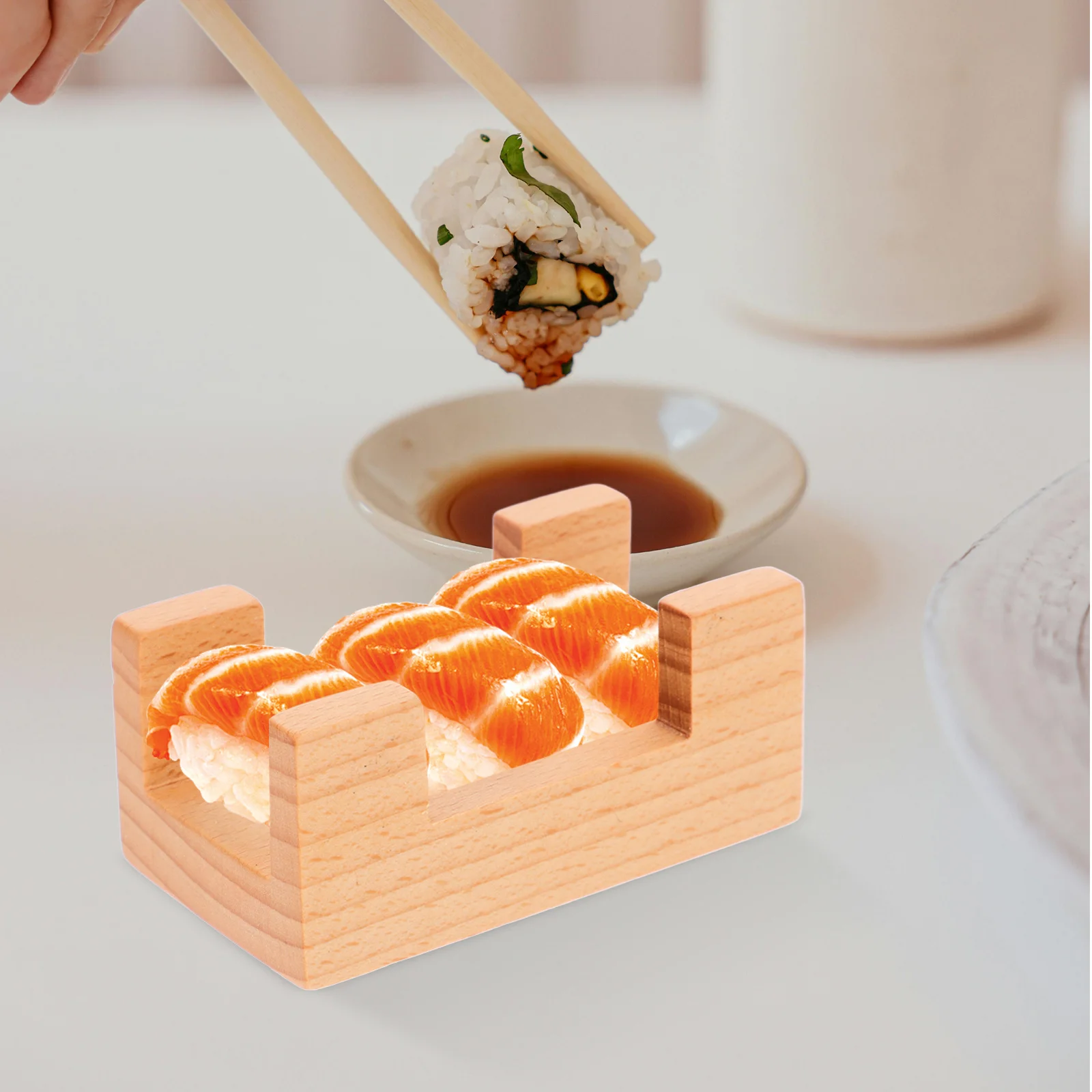 

1pcs Wooden Tray Japanese Style Holder Reusable Serving Tray For Restaurant Home Sushi Roll Display Rack Sushi Supplies