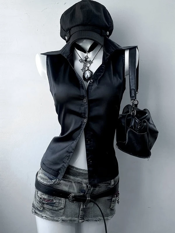 Dopasowany Krój Bla Svel Modny Styl Vintage Koreański Elegancki Dojazdy do Pracy Wiatr Lato 2025 Damska Koszulka Premium z Bawełny