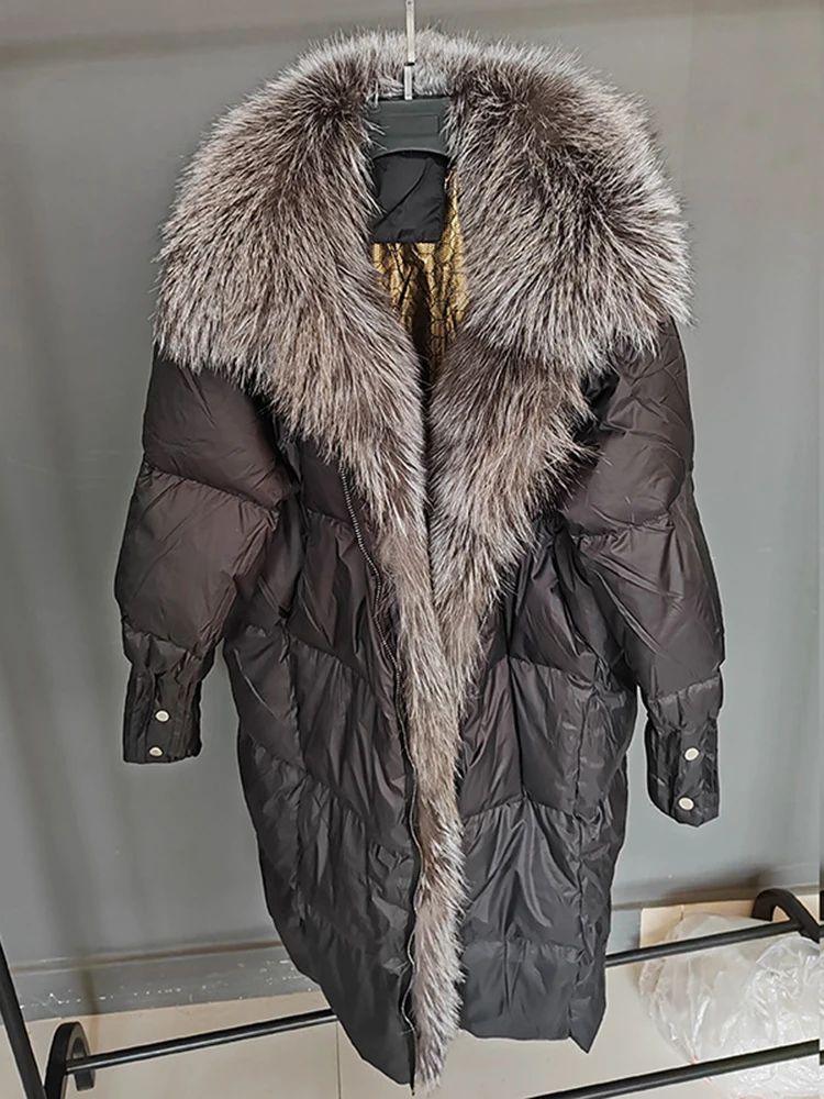 [EAM] Green Fur Big Size Keep Warm Thick Down Jacket New Long Sleeve Warm Women Parkas Fashion Tide Autumn Winter 2025 1DH8507