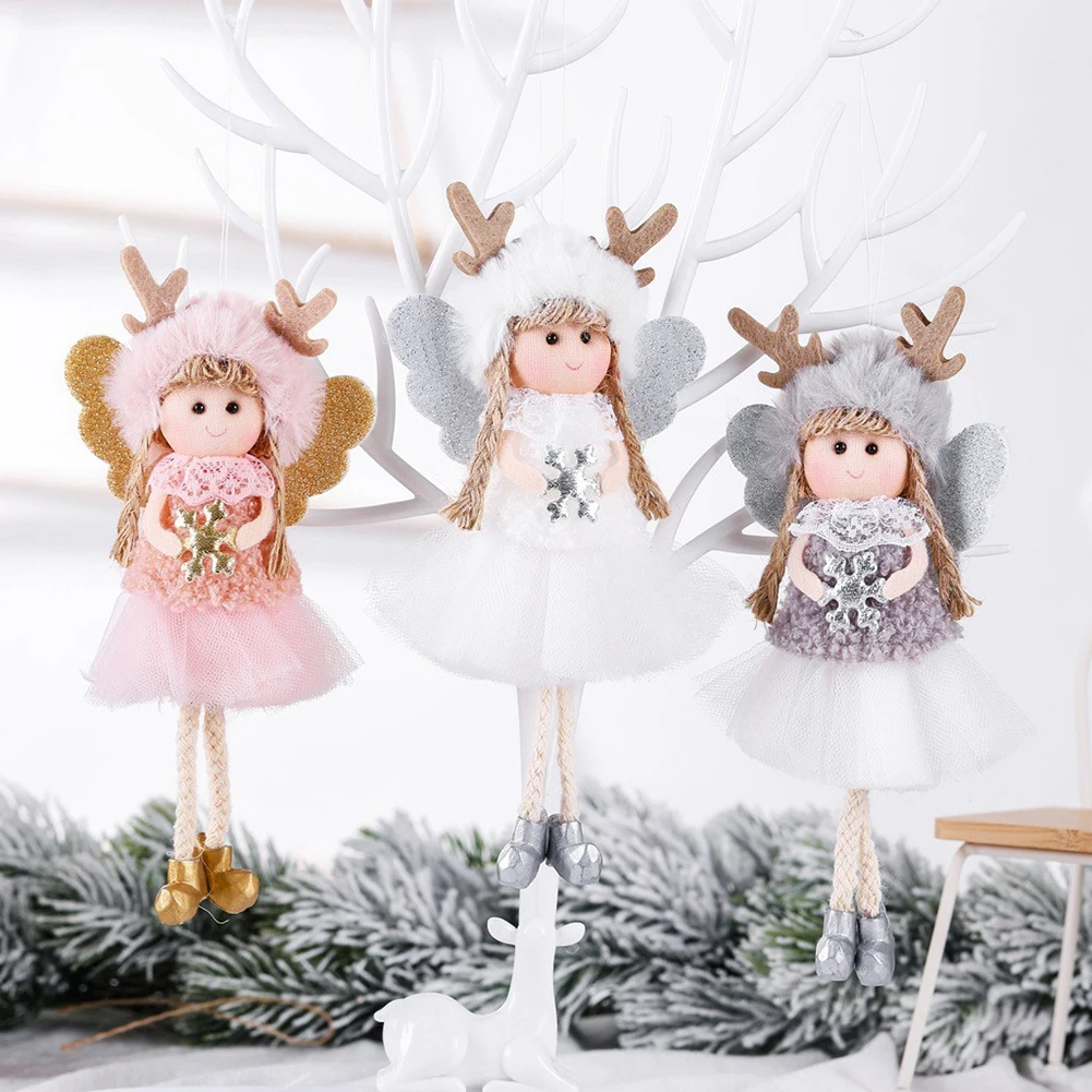 Christmas Plush Angel Doll Pendant for Tree Decoration Cute Cartoon Design with Hanging Rope for Holiday Home Decor