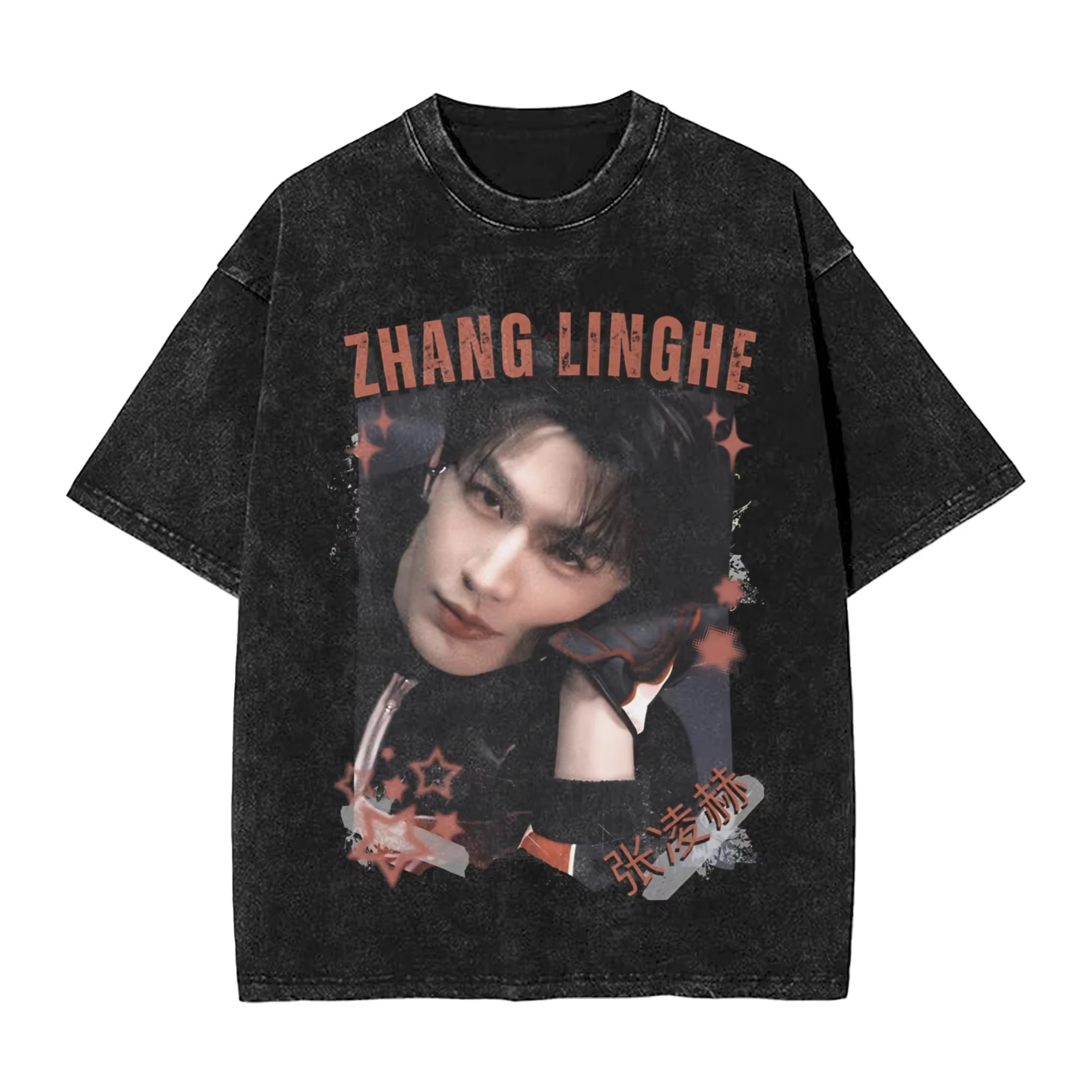 Chasing Jade Beads T-shirts, Washed High Street T-shirts, Zhang Linghe Retro Men's and Women's Tops, , Couple Streetwear Shirts