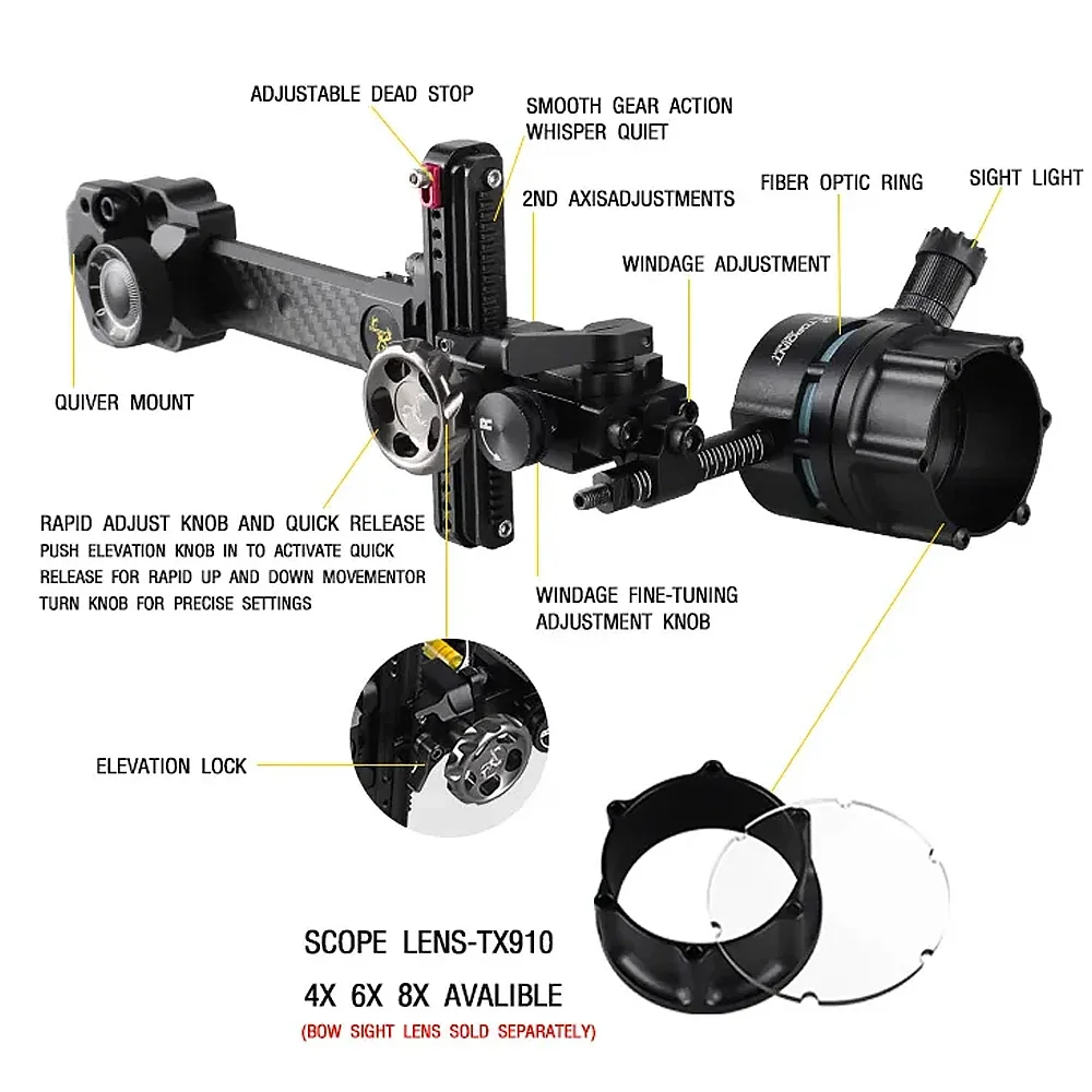 TX9610 Archery Compound Bow Sight 4X 6X 8X Carbon Rod 0.019\