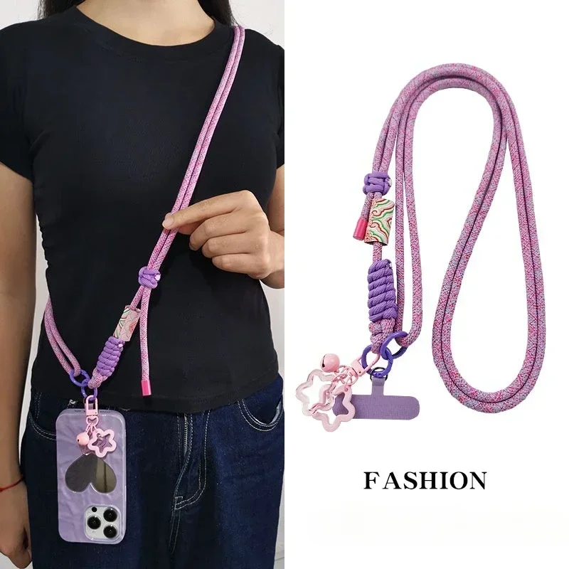 Universal Adjustable Phone Lanyard Crossbody Outdoor Travel  Anit-lost Strap with Star Pandent For Phone Cover Earphone Case
