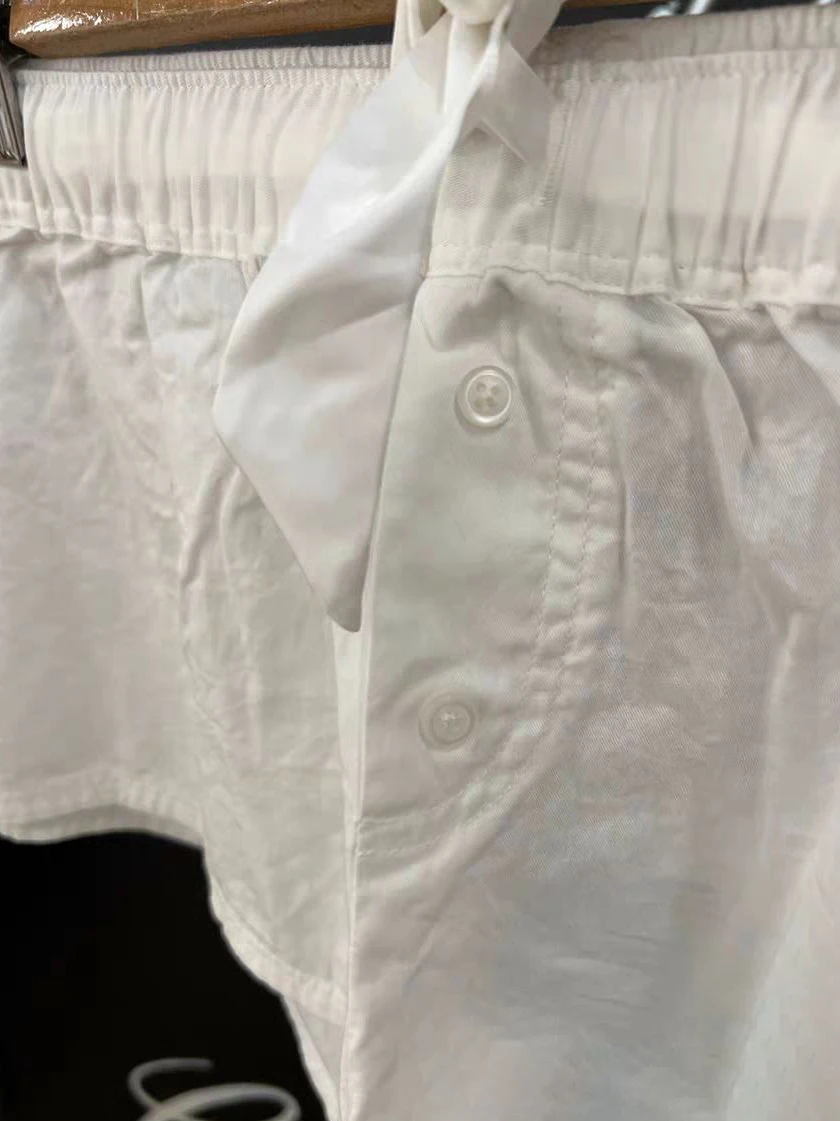 Pantaloncini dritti con coulisse bianchi Bottoni estivi da donna Pantaloni corti in cotone elastico in vita Pantaloncini dolci Intimo per la casa Nuovo Y2k