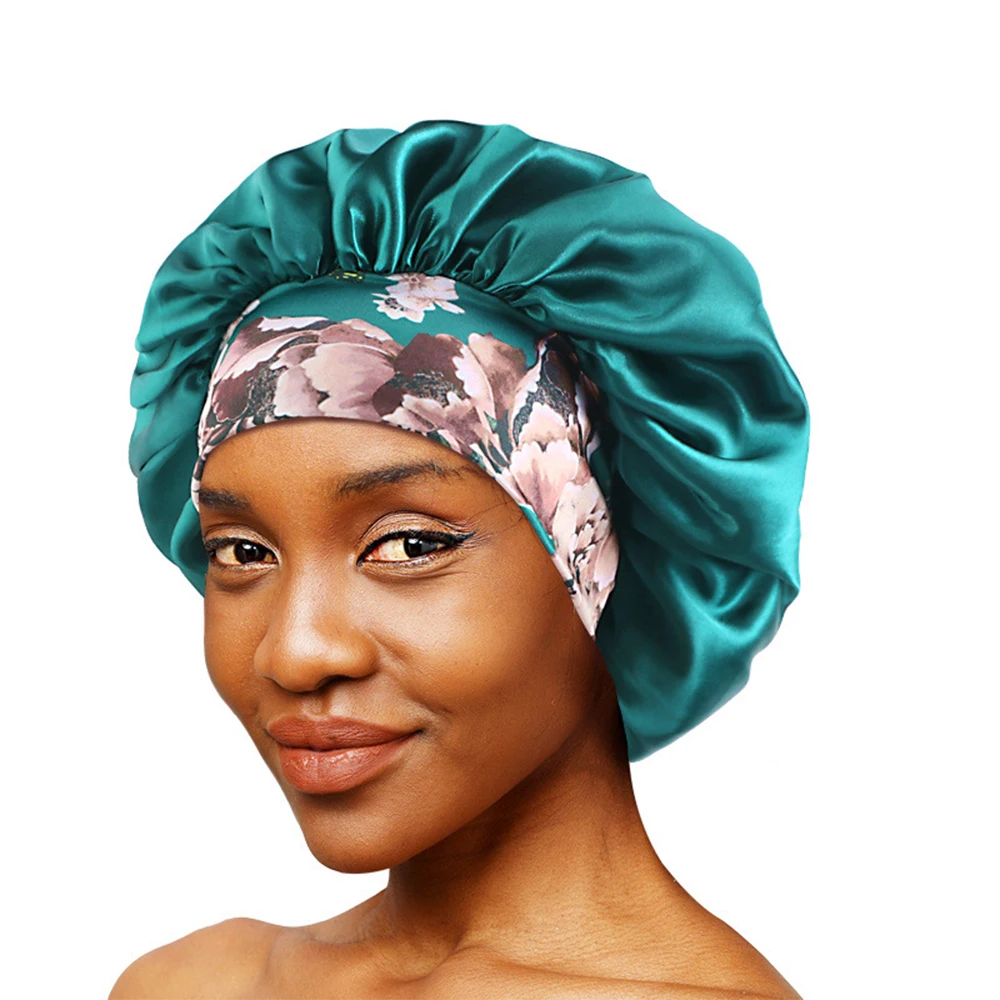 Gorro de satén liso para dormir para mujer, gorro de noche para el cuidado del cabello, gorro de ducha sedoso, cómodo gorro Unisex con banda de