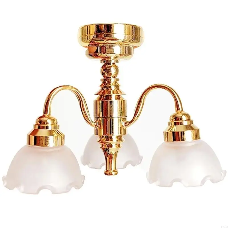 

Dollhouses Ceiling Light 3 Head Flower Shade LED Chandelier 1/12 Home Accessory L8RB