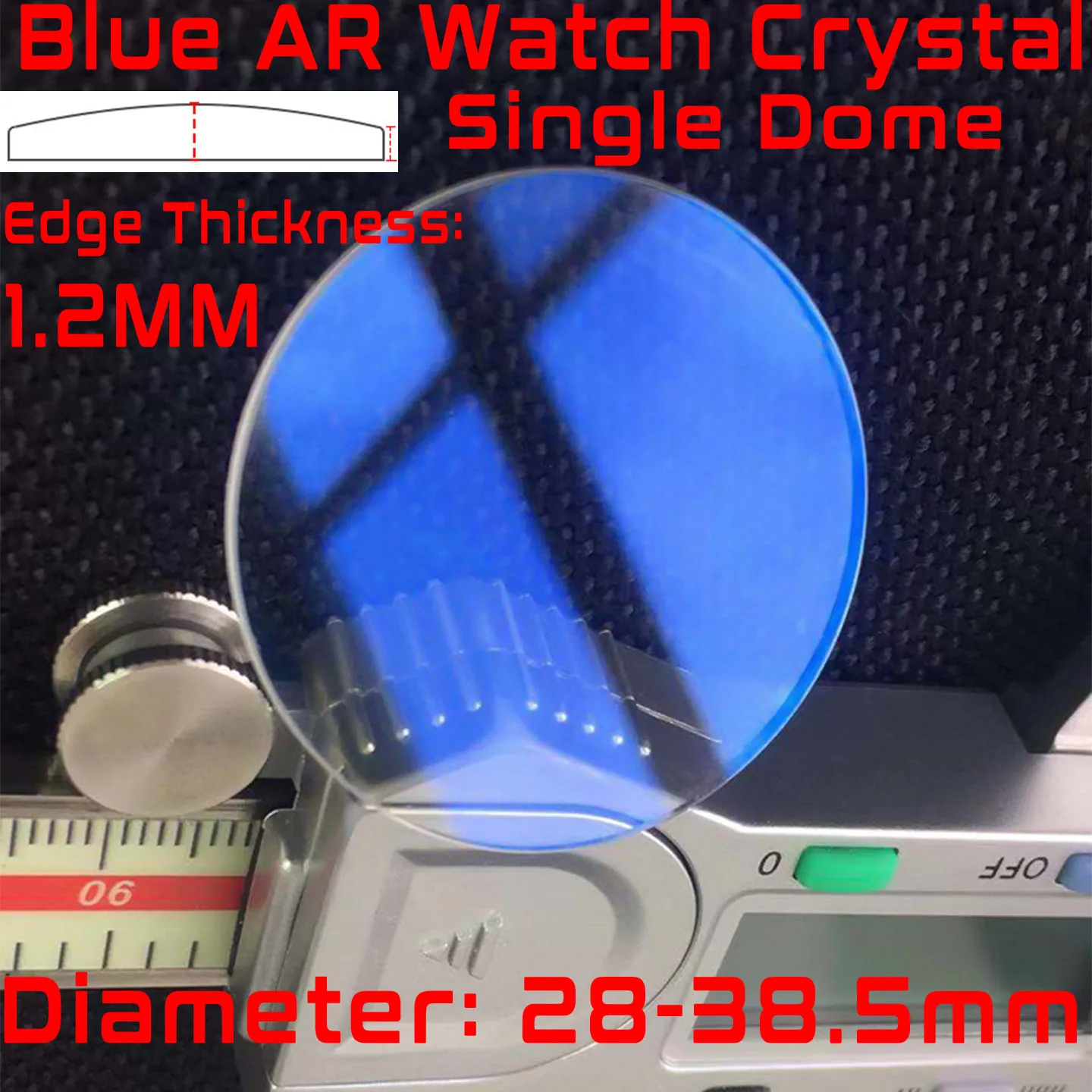 1.2mm Single Dome Convex Mineral Watch Crystal 28mm to 38.5mm Anti Reflective Blue AR Coating Round Watch Glass Repair Parts