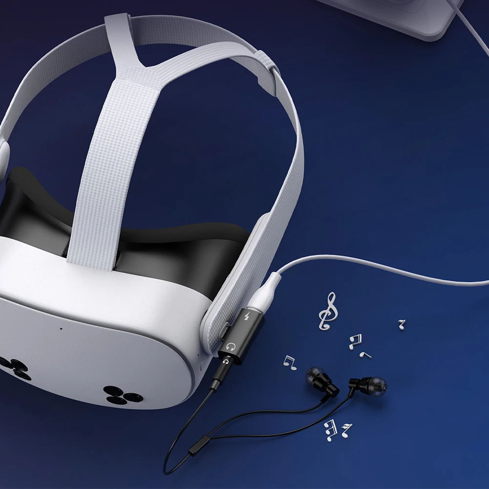 

2-в-1 USB-адаптер для наушников и зарядного устройства типа C на 3,5 мм PD 30 Вт Аудио Aux-адаптер USB C в Type-C Конвертер для Meta Quest 3S