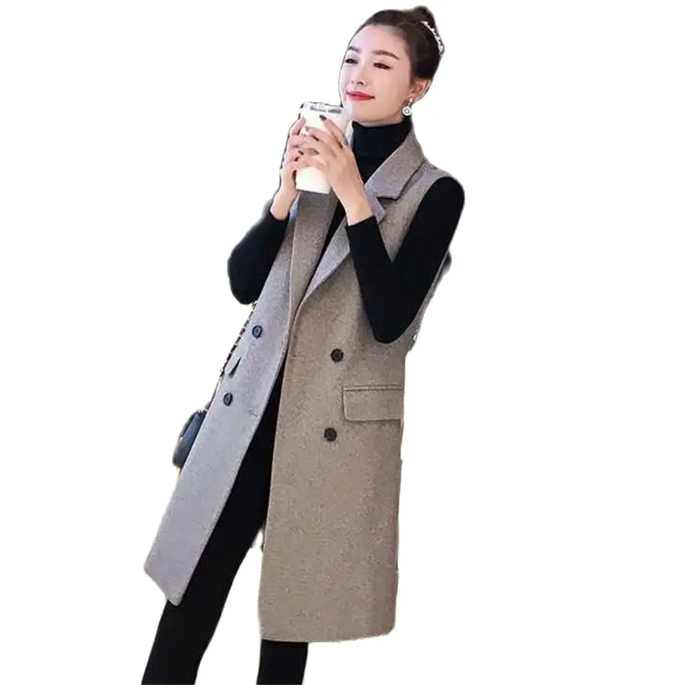 2024 Spring Blazer Women Sleeveless Fashion Jacket Suit Vests Female Outerwear Parkas Pocket Cardigan Ladies Long Tops Waistcoat