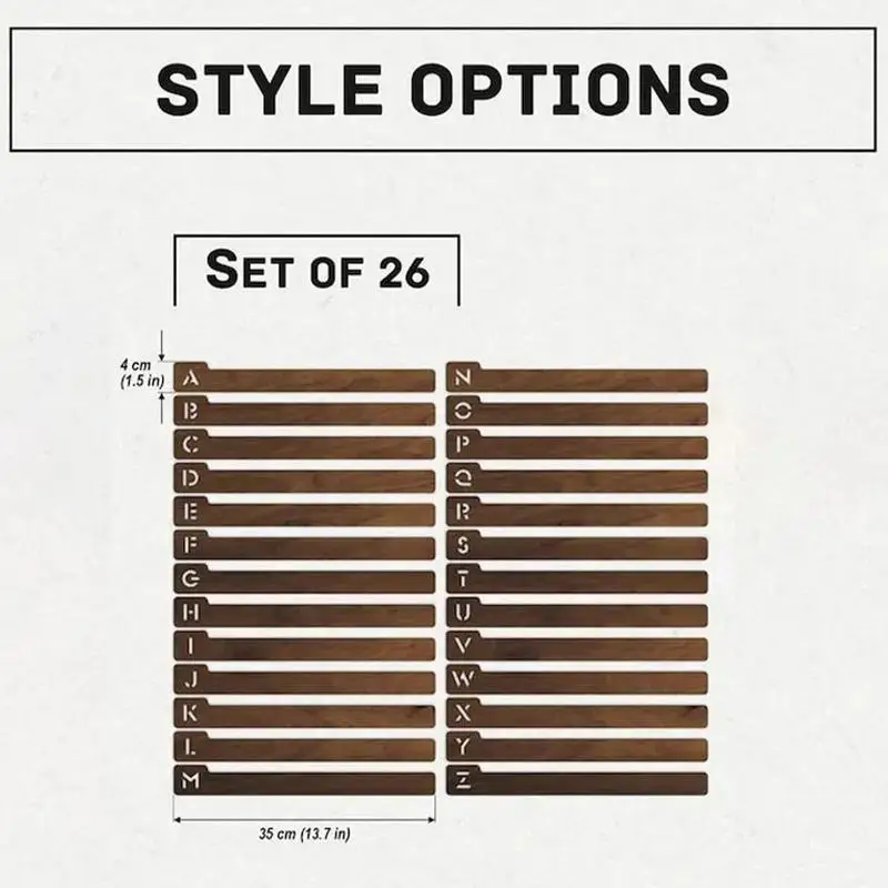 การ์ดดัชนีตัวอักษร lp/c D 26ชิ้นตัวคั่นไวนิลแท็บจัดหมวดหมู่ตัวอักษรการ์ดไม้แนวตั้ง