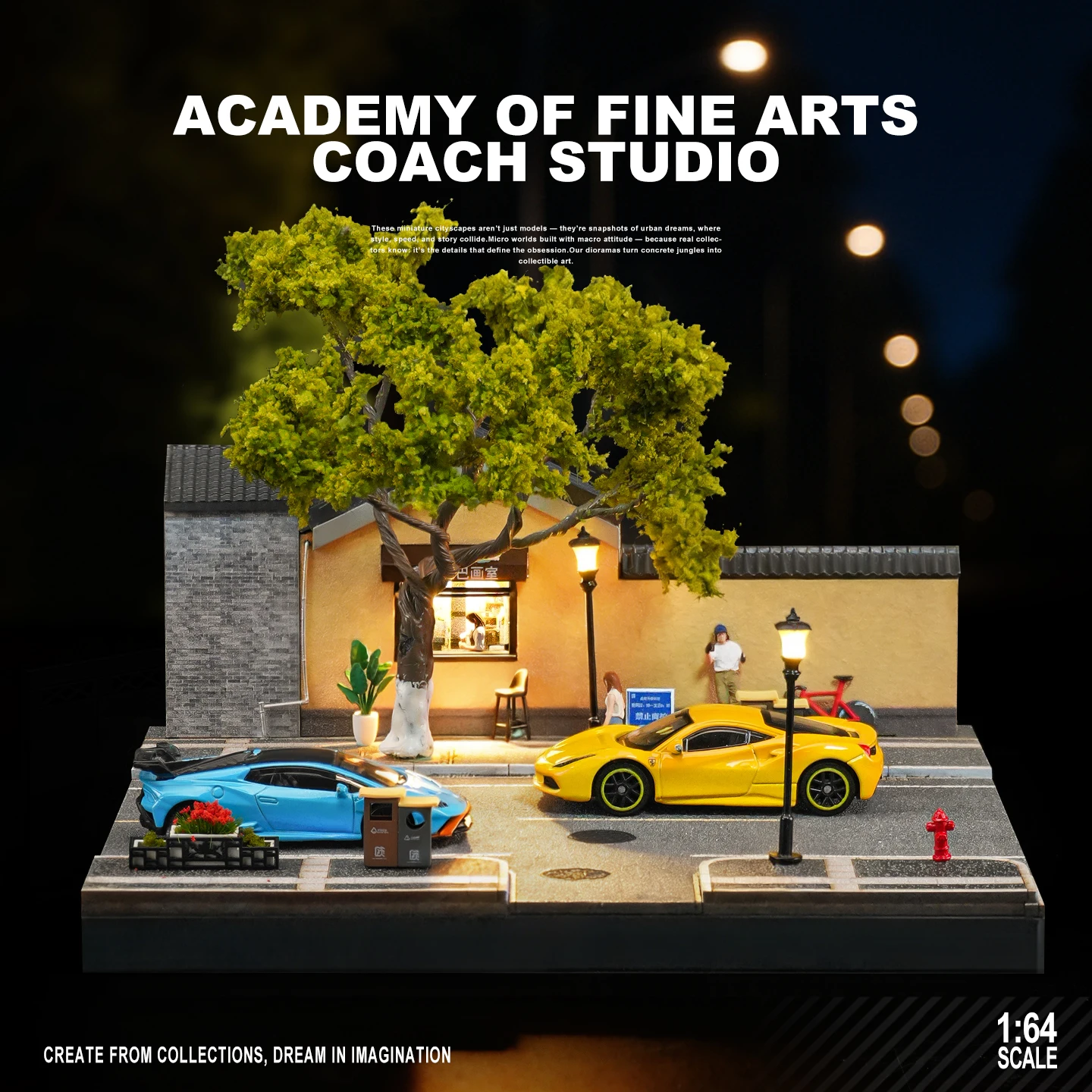 

1/64 Assembly Kit Diorama–Nanjing Guling Road Art College Model with LED Light, Includes Accessories & Figures (No Vehicles)