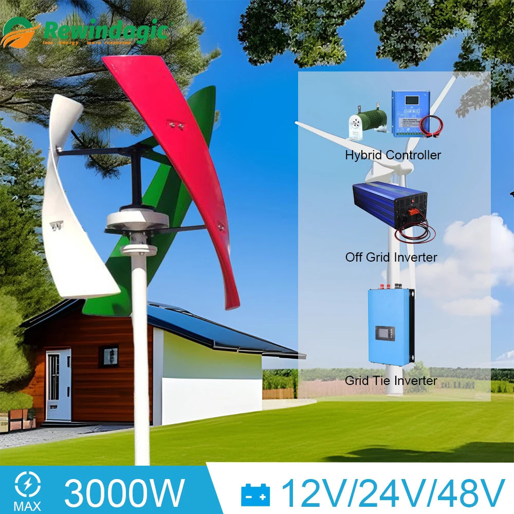 5KW Wind Turbine Free Energy Generator 3000W 48v 24v 12v 3 Blades With MPPT/Charge Controller Windmills For Farm RV Home Use