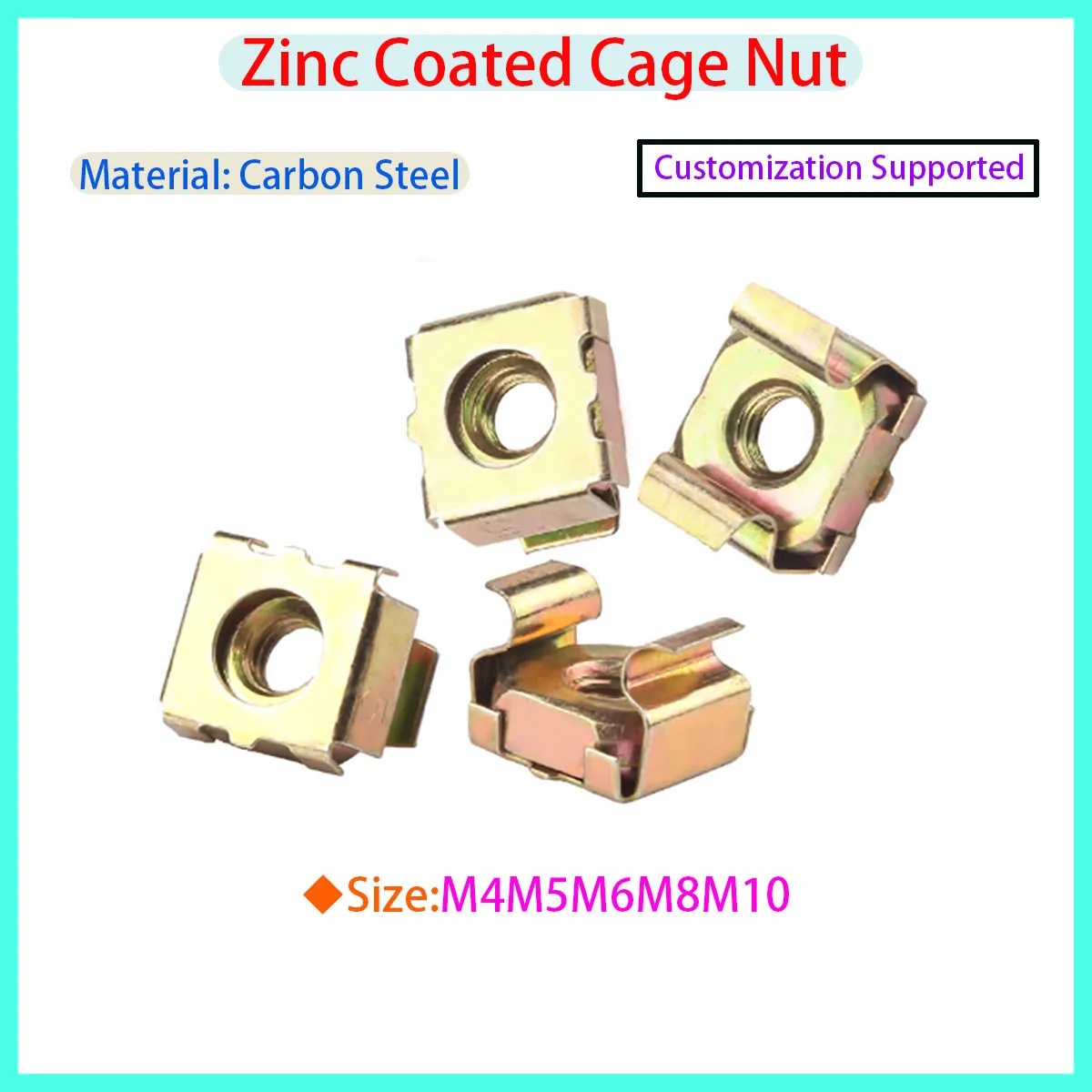 Color Zinc Plated Cage Nuts Floating Cabinet Clip Nuts Sheet Metal Snap Nuts M5-M6 for Server Cabinet & Equipment Rack Use