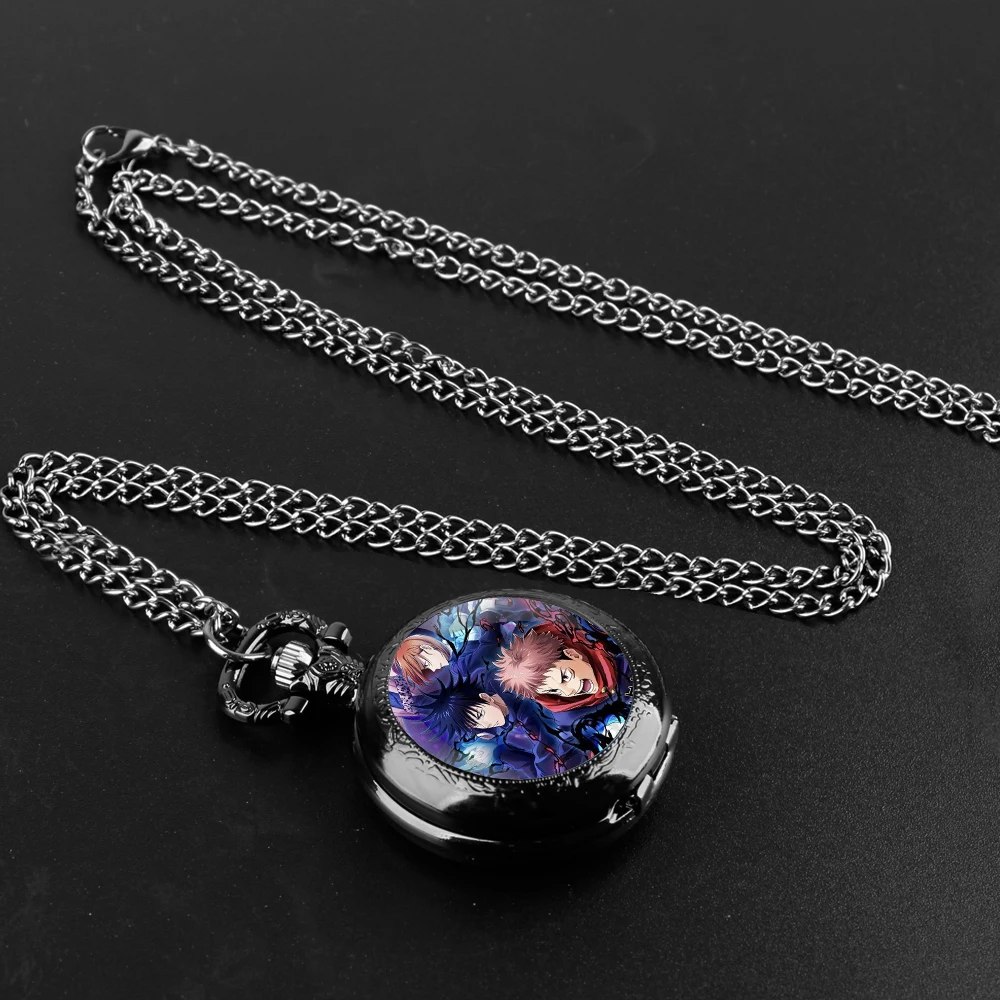 Jujutsu Kaisen Design Glass Dome Quartz Pocket Watch With Durable Chain Arabic Numeral Dial For Men And Women Creative Gifts