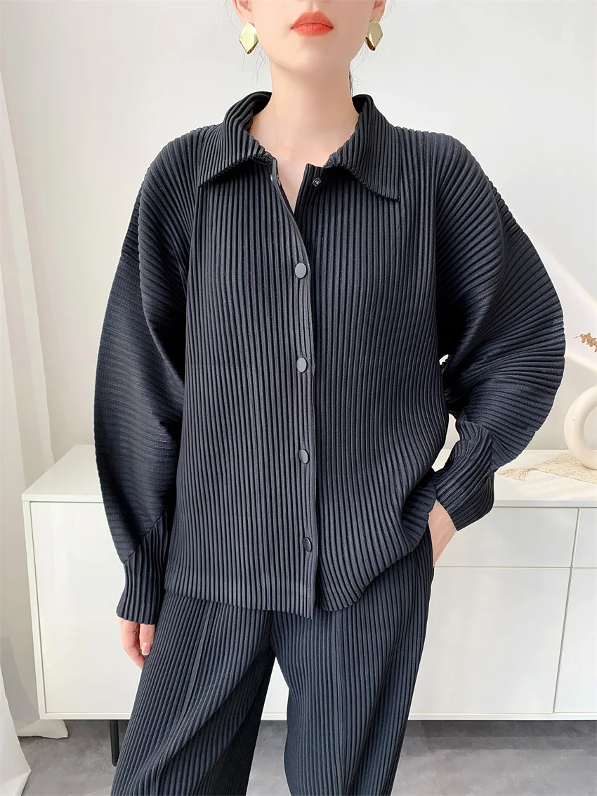 ミヤカスタイルビッグつまようじプリーツジャケット レディース 長袖 初秋新作 ルーズカジュアルカーディガン デザイナートップス