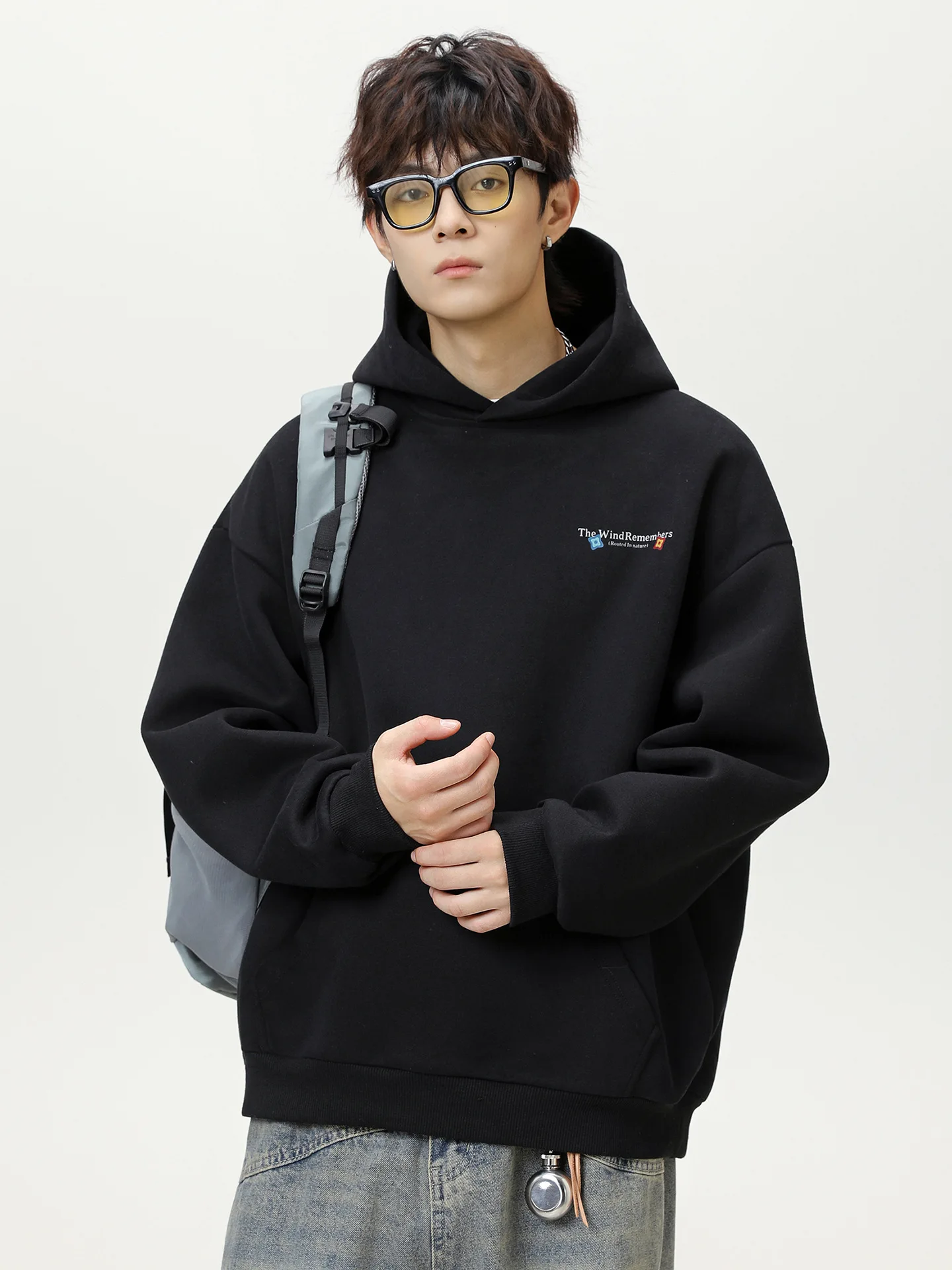 Herren-Hoodies mit Kapuze, taktisch, Frühling, Wolle, knopflos, für große Urlaubsreisen, Punk, Militär, Taschen, Rot, Basketball, Western Front Layer, Boxy