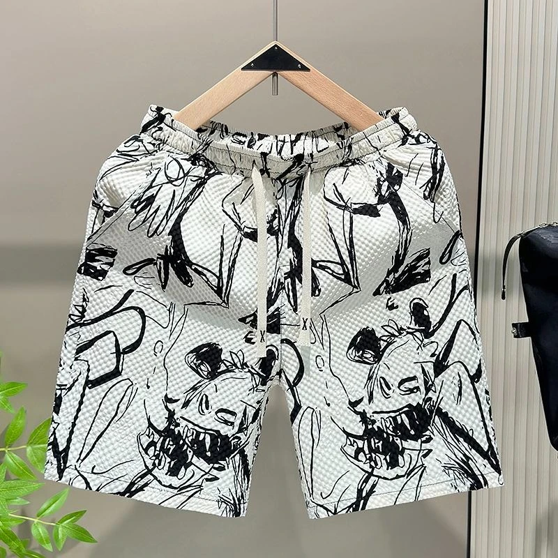 Men's Ice Silk Quick Dry Shorts 2026 New Summer Retro Chinese Style Loose Casual Sports Beach Knee Length Pants