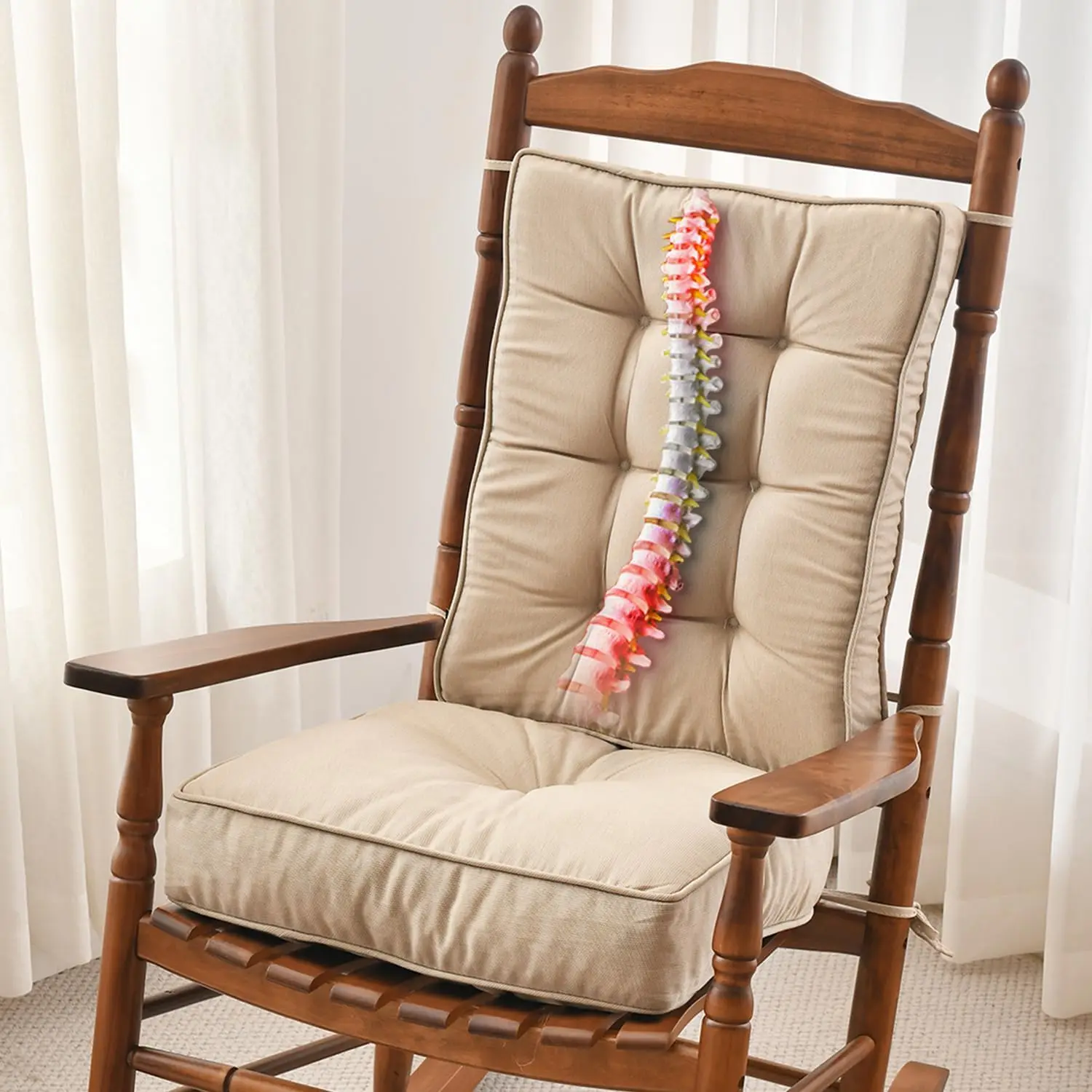 

Memory Foam Rocking Chair Cushion Set, Water Resistant Thickened Tufted Pads with Ties for Indoor Outdoor Use