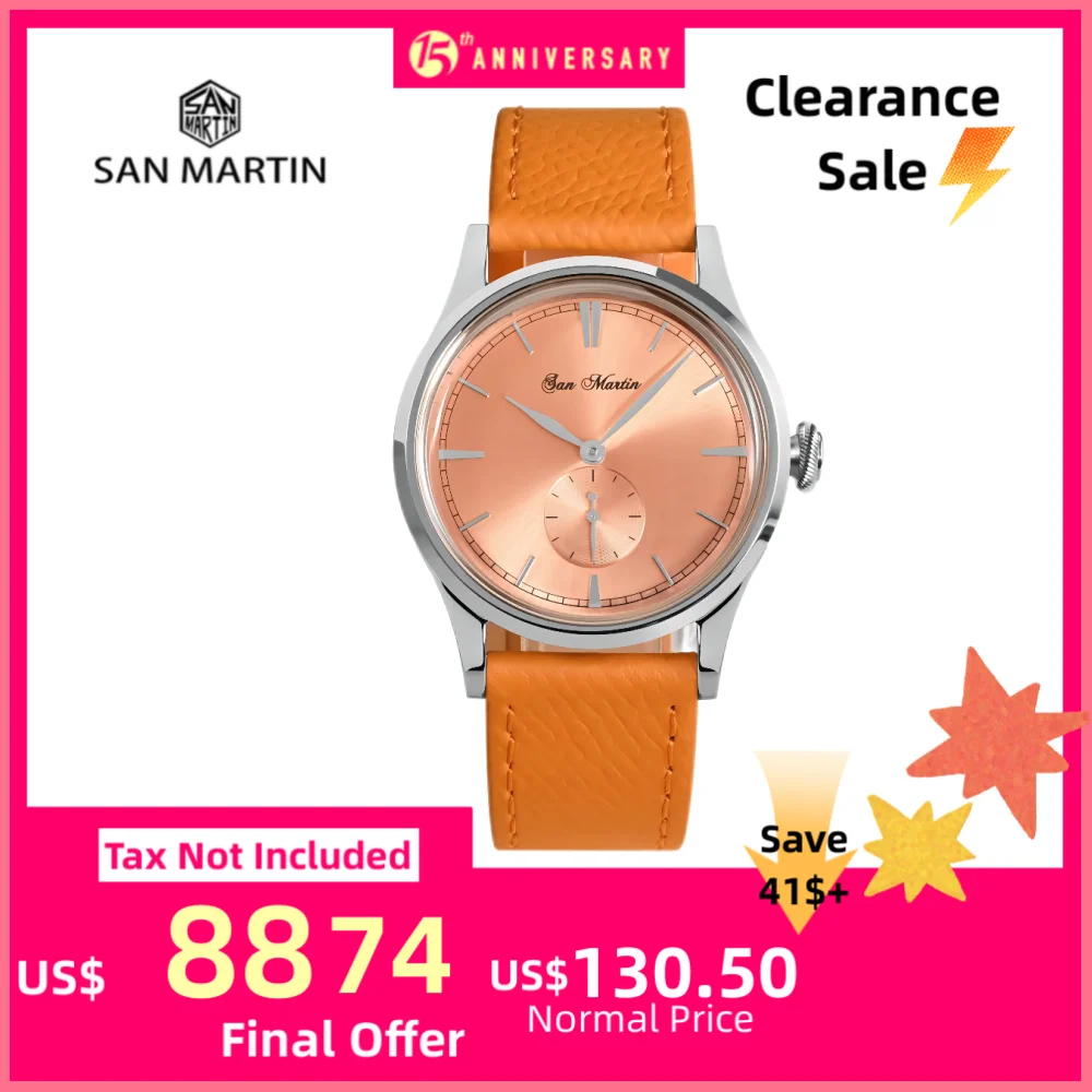 San Martin 6004D 715 montre à Quartz 38mm pour hommes montre-bracelet Epsom bracelet en cuir décontracté cristal minéral cadran rayon de soleil 5Bar SN0101B-1