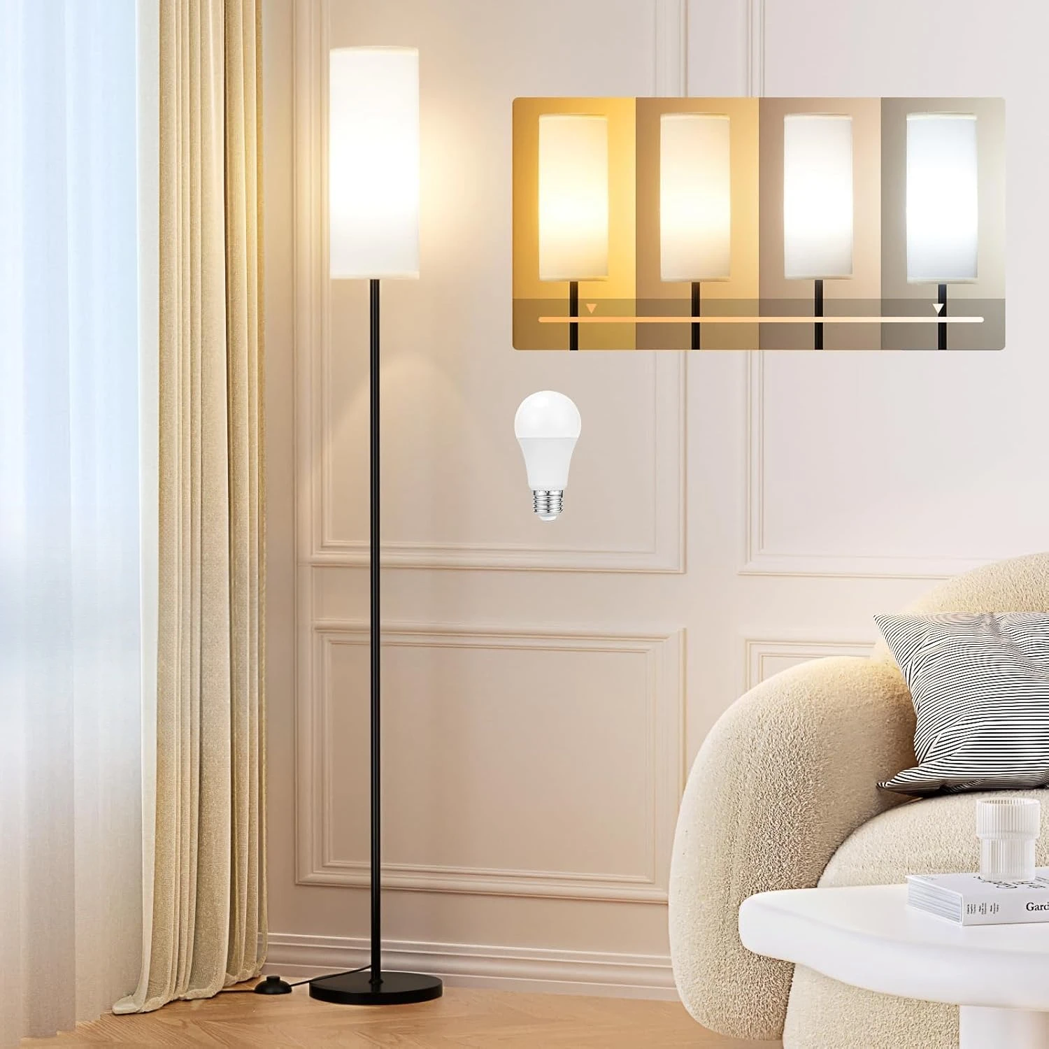 

Upgraded Floor Lamp, Bright Floor Lamp with LED Bulb ,Dimmable Eye Caring Reading Lamps Standing Lamp for Living Room Office