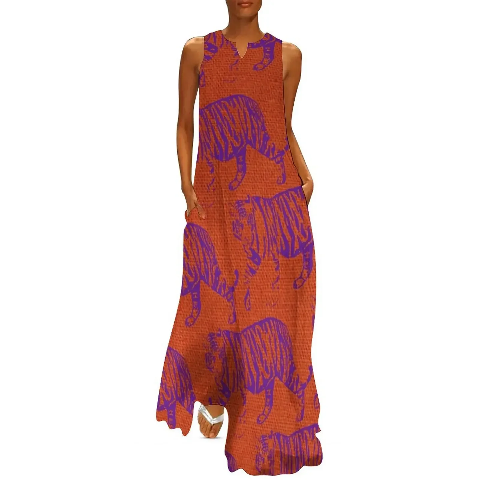 

Tigers - Purple and Orange Long Dress women long dresses summer dress women 2025 clothing women summer 2025 Dress
