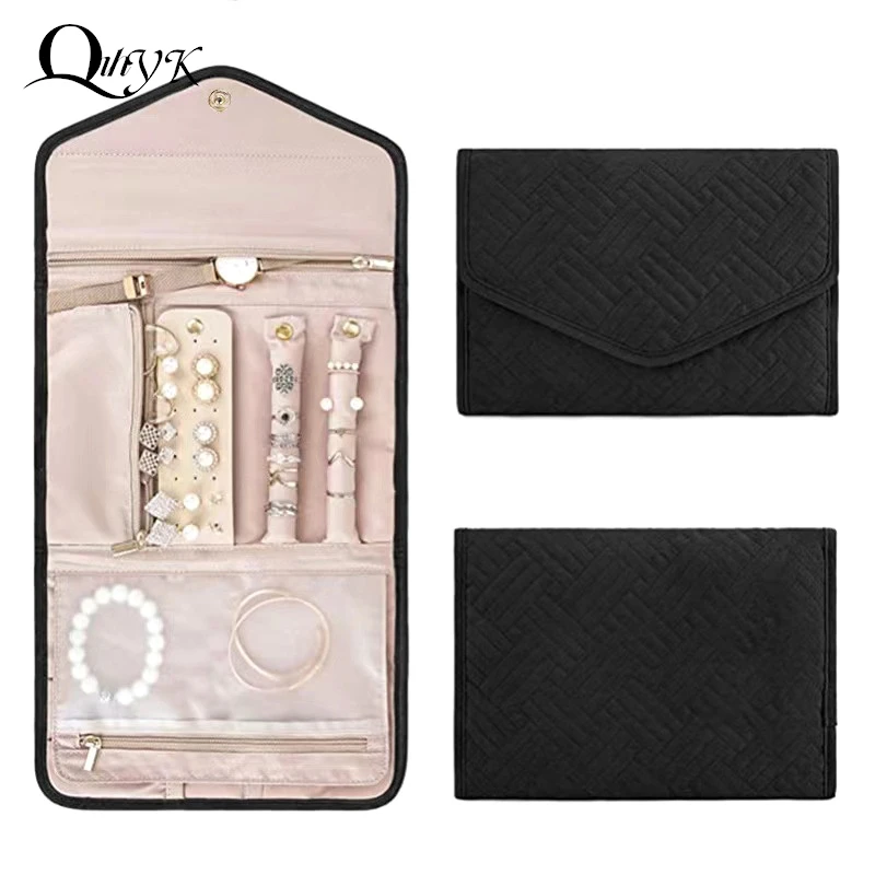 Travel Portable Jewelry Organizer Roll Foldable Jewelry Case For Journey-Rings Necklaces Earring Jewelry Storage Bag