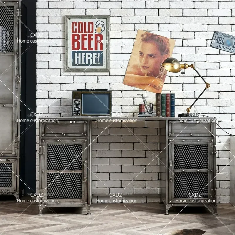 Industrial Style Computer Desk E-sports Table Wrought Iron Retro Writing Desk Study Table Creative Office Workbench for Home