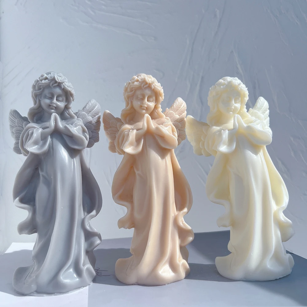 Praying Girl Angel Figurine Silicone Mold Art Sculpture Soy Wax Candle Mould Cherub Home Decor Gardening Crafts