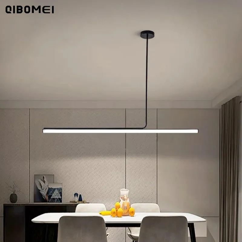 Simple Led Restaurant Pendant Lights Nordic Dining Table Bar One-word Long Strip Chandeliers Modern Home Interior Lighting Lamps