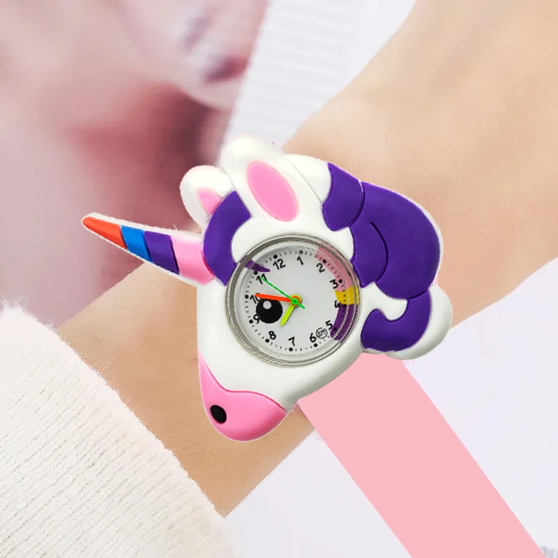 Girls Watches Baby Kindergarten Party Gift Children Study Time Toy Clock Cute Unicorn Slap Bracelet Kids Watches