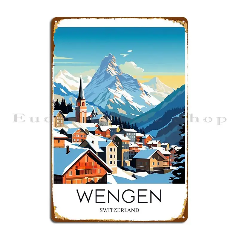 A Pop Art Travel Print Of Wengen Switzerland Studioredkoala Metal Sign Designing Vintage Designing Wall Tin Sign Poster