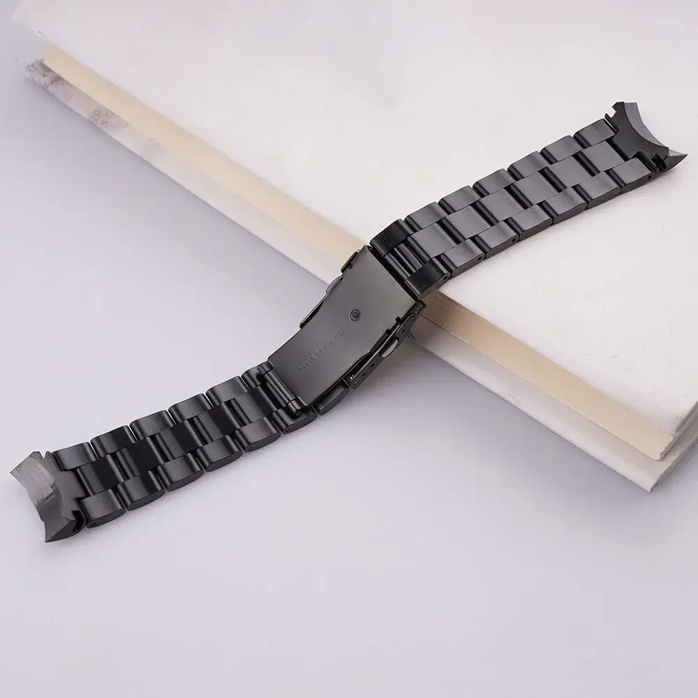 Rolamy 22mm Solid Curved End Links All Black 316L Steel Watch Band Bracelet For SKX 007