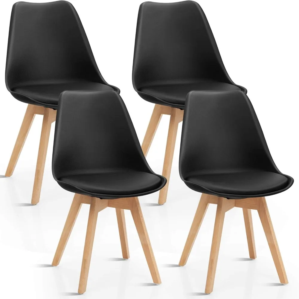 

Set of 4 Modern High Backrest Dining Chairs, Padded Seats, Solid Wood Legs, Upholstered Tulip Style