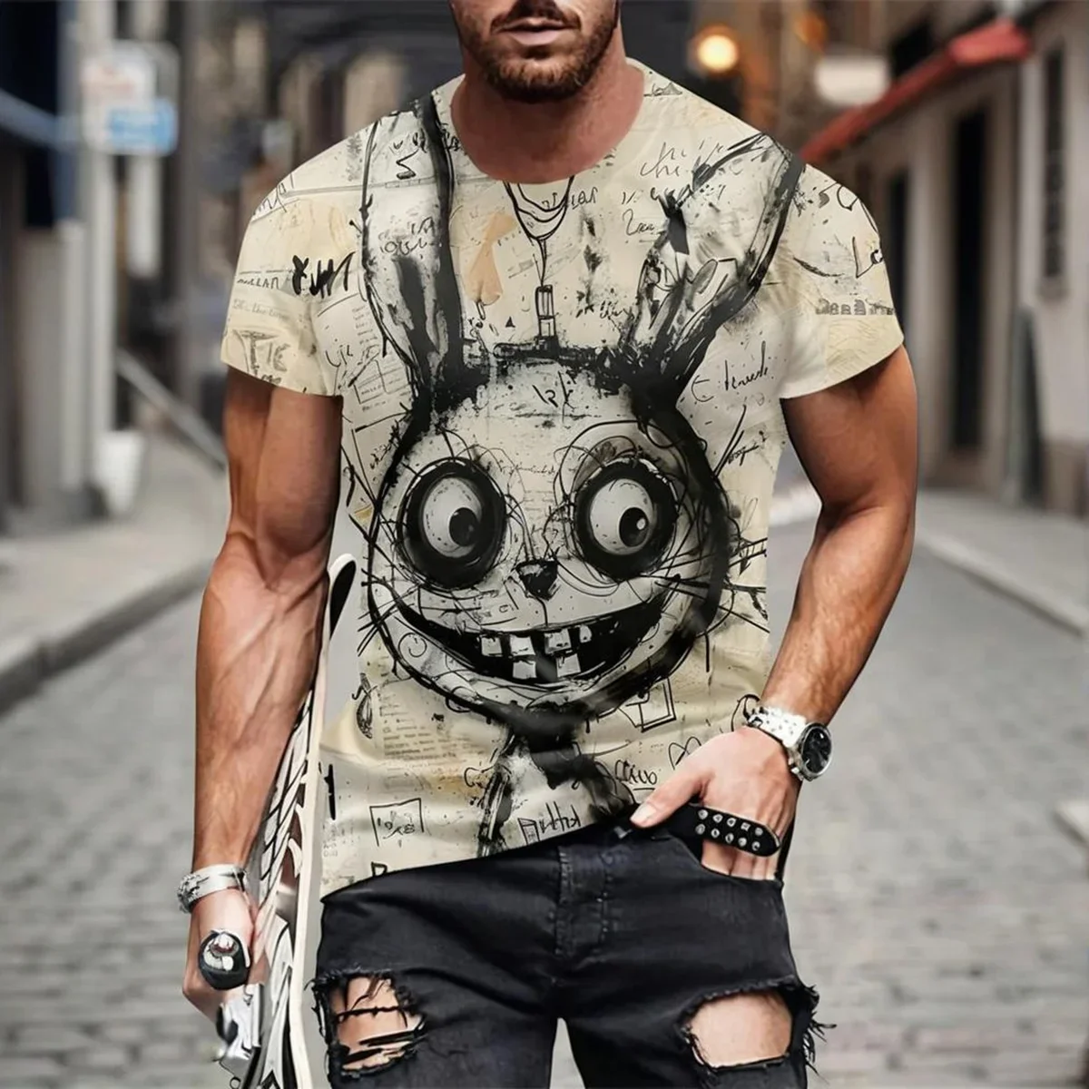 أدخل The Monster Fantasy: تي شيرت Graffiti Beast ثلاثي الأبعاد |   حيث يلتقي المخلوقات الأسطورية الفن الحضري لبيان شارع تحول الرأس