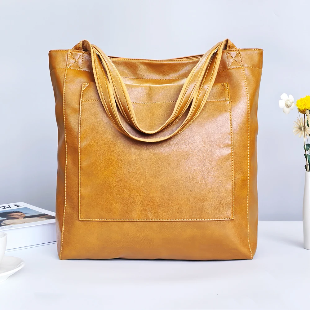 

Сумка для покупок большой вместимости, женская сумка из мягкой кожи, женская сумка через плечо, сумка-тоут из кожи в стиле ретро с маслом и воском