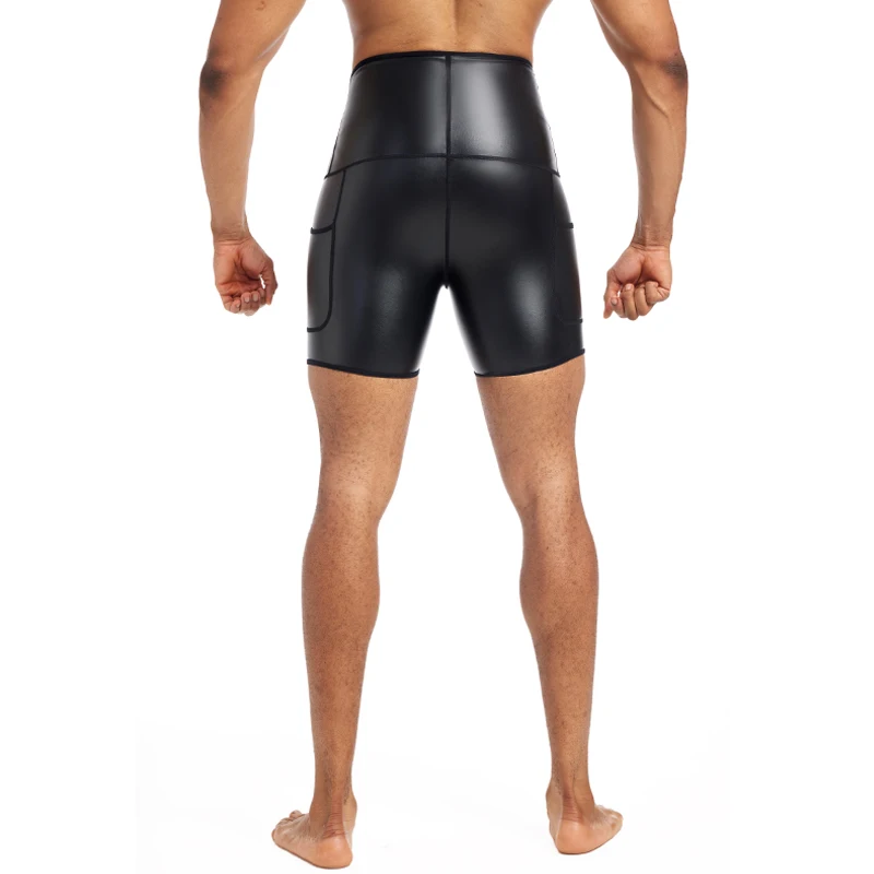 TONGGUO New Men's Faux Leather Shorts Slim Pants Male Comfortable Black High Waist Shorts Men's Sexy Leather Shorts with Pockets