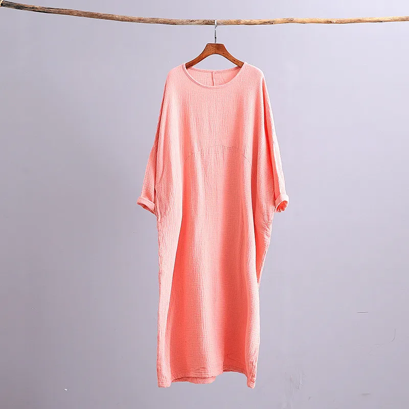 Plus size Women Dress Boho Long Sleeve O-Neck Casual Dress Summer Beach Cotton Maxi Dress With Pockets Loose Elegant Ropa Mujer