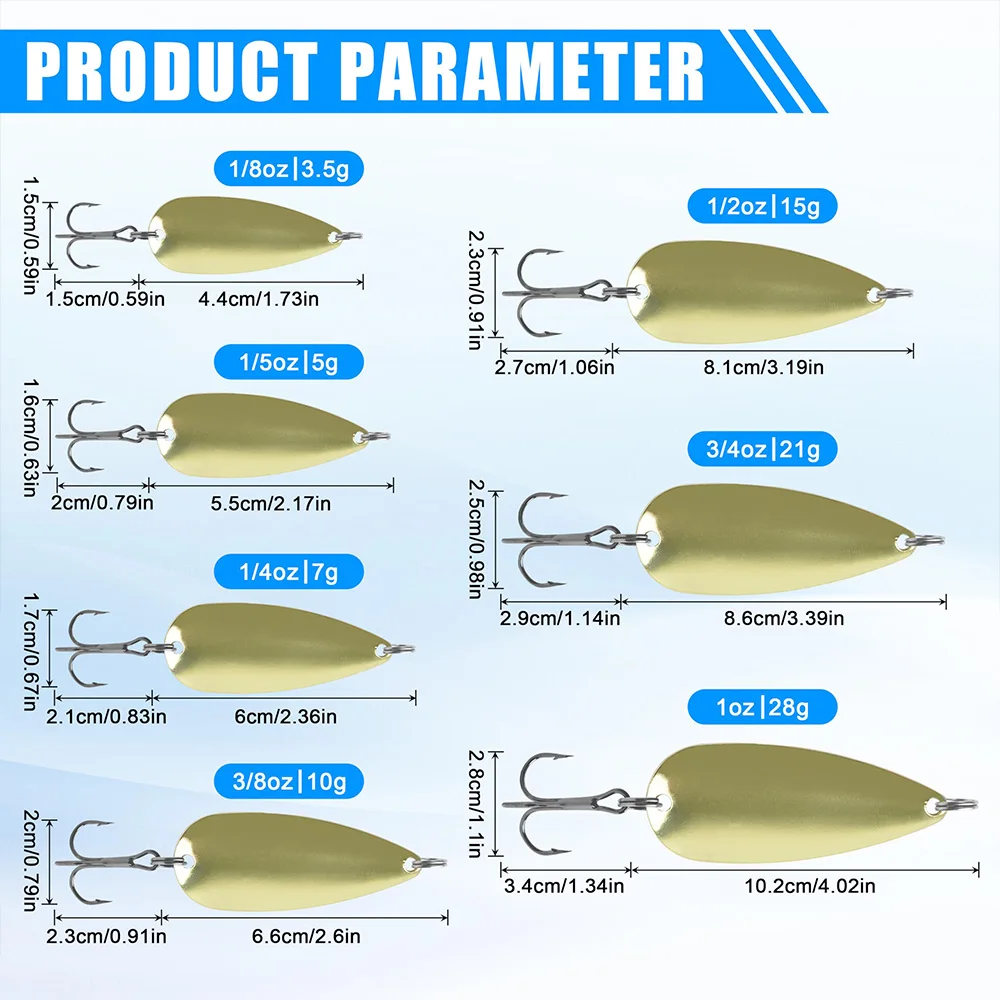 5Pcs Fishing Spoons Metal Fishing Lures Gold Jigging Casting Lure Trolling Spoon with Treble Hooks for Bass Salmon Trout Walleye view 2