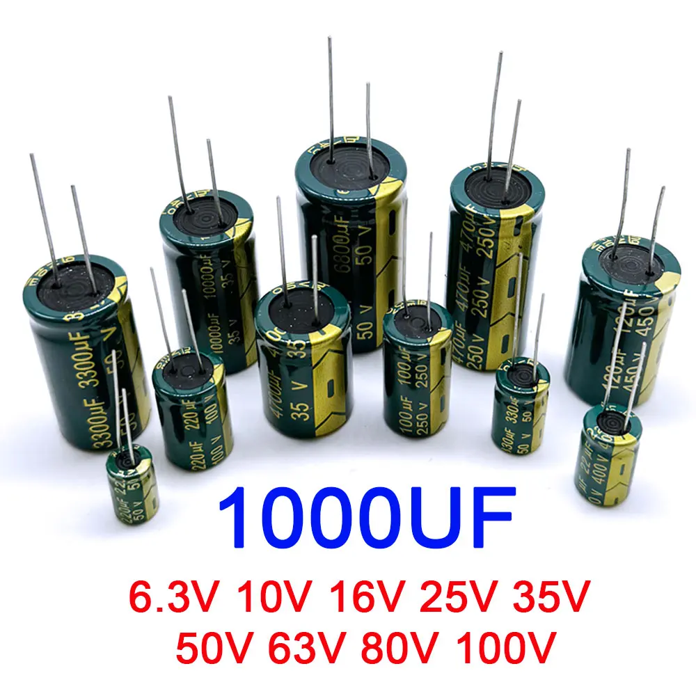 1000UF 6.3V 10V 16V 25V 35V 50V 63V 80V 100V High Frequency Low ESR Aluminum Capacitor 20% 1000UF35V 1000UF25V 1000UF50V