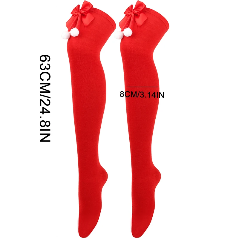 New Thigh Socks Women Bow Thickened Christmas Socks Knee Socks Ball Socks Long Barrel Christmas Holiday Solid Color